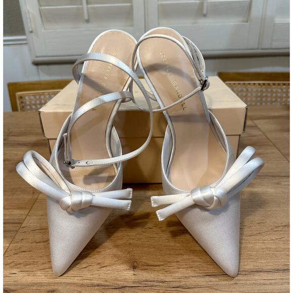 Loeffler Randall Alina Bow Pump Ankle Strap Satin Cream Size 8.5 NIB Chic Classy - Picture 9 of 16